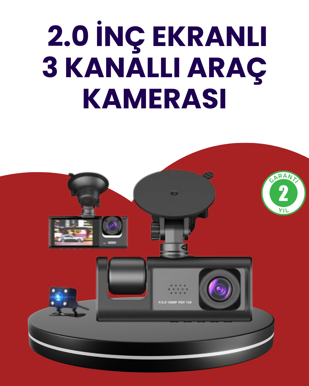 Üç Kameralı Araç Kamerası | Full HD 1080P Ön + HD İç/Arka - Lisinya