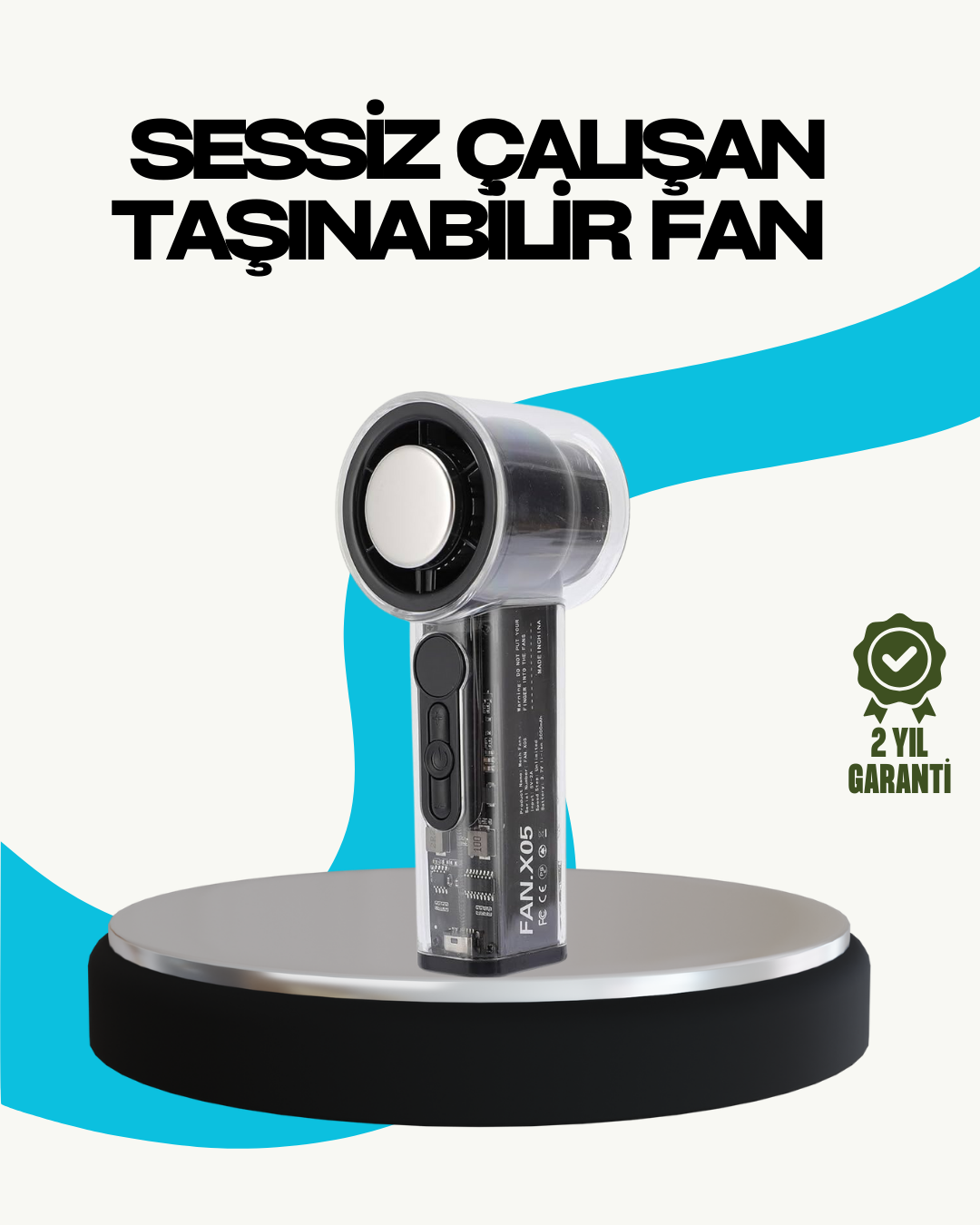 Sessiz Çalışan Taşınabilir Fan | USB Şarjlı ve Kompakt Tasarım - Lisinya