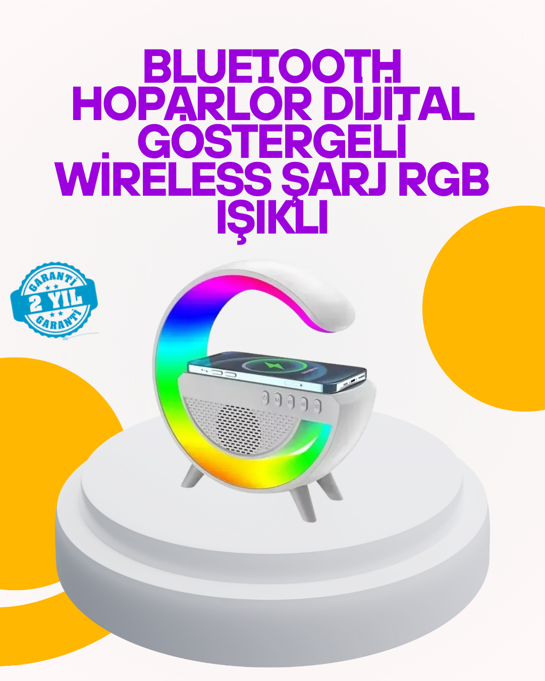 Renkli Işıklı 15W Kablosuz Şarjlı Masa Lambası - Lisinya Renkli Işıklı 15W Kablosuz Şarjlı Masa Lambası - Lisinya