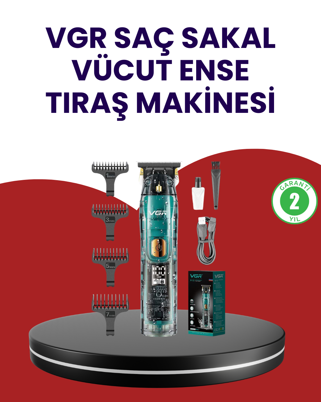 VGR V-695 Şarjlı Profesyonel Erkek Saç Sakal Tıraş Makinesi IPX7 Su Geçirmez - Lisinya