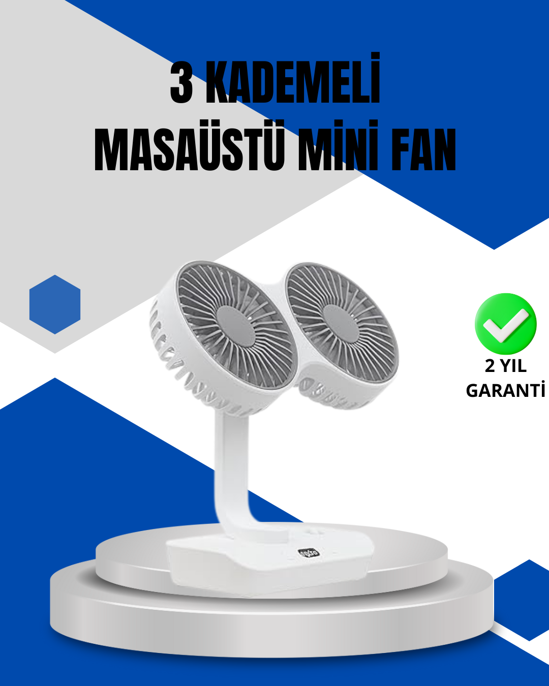Ayarlanabilir Hızlı Çift Başlıklı Masaüstü Fan – Gece Lambalı Serinletici - Lisinya
