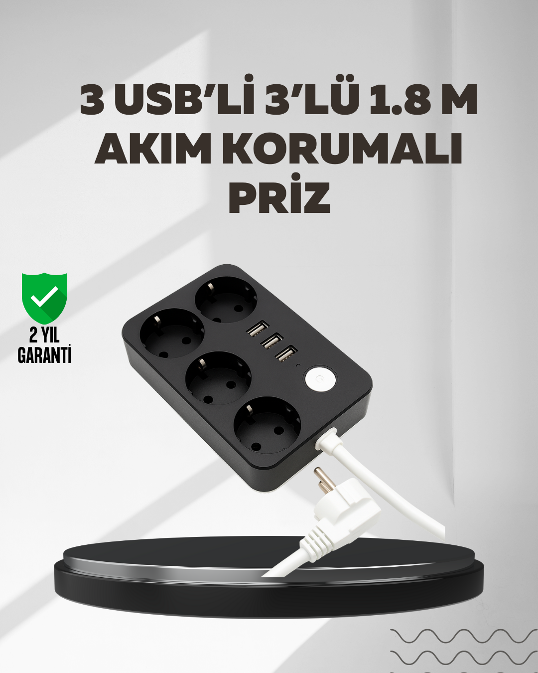 4.1A Hızlı Şarjlı Akım Korumalı 4 Priz ve 3 USB Çıkışlı Priz - Lisinya