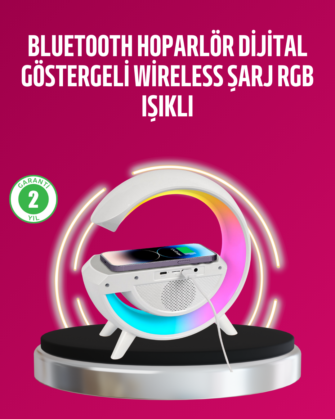 Kablosuz Şarjlı LED Masa Lambası Çalar Saat ve Beyaz Gürültü Özellikli - Lisinya