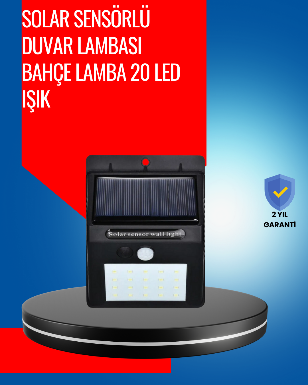 Solar Enerjiyle Çalışan IP65 Su Geçirmez 20 LED Duvar Lambası - Lisinya