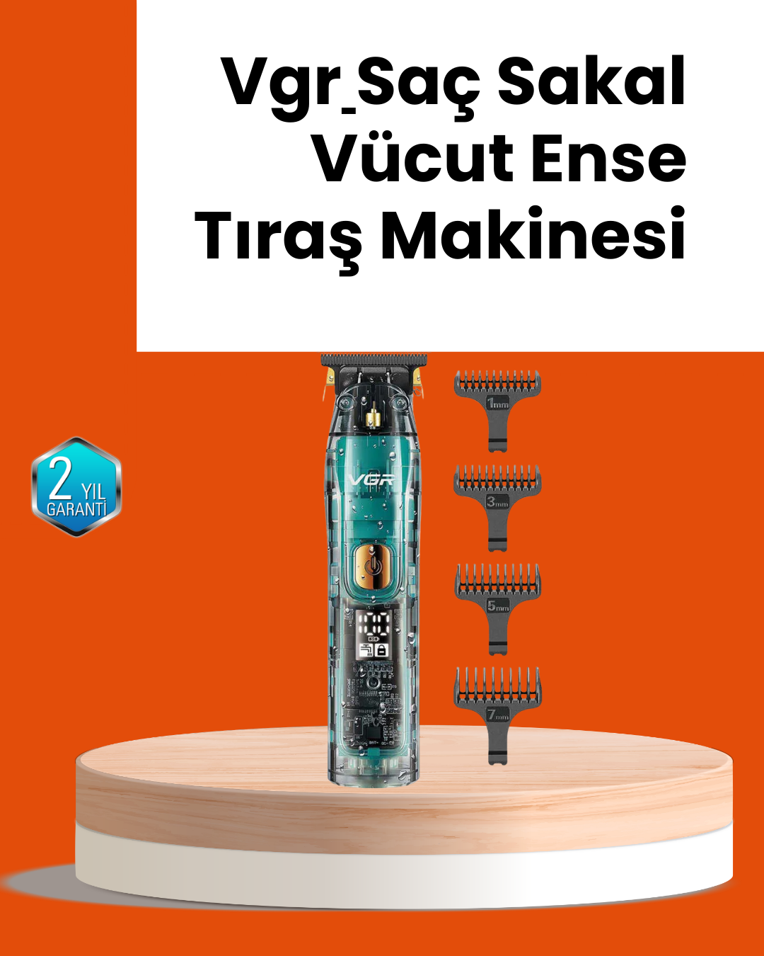 VGR V-695 Şarjlı Saç Sakal Tıraş Makinesi 2600mAh Batarya ve Kılavuz Taraklı - Lisinya