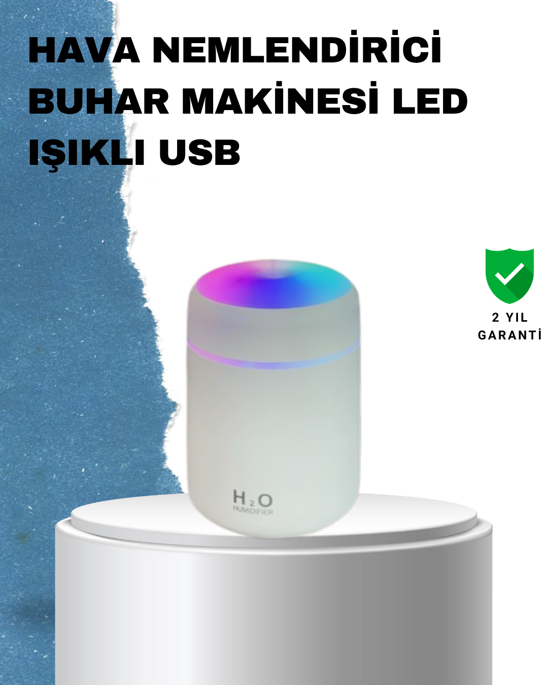 ABS Gövdeli 300ml USB Nemlendirici – Beyaz, Gri, Pembe Renk - Lisinya