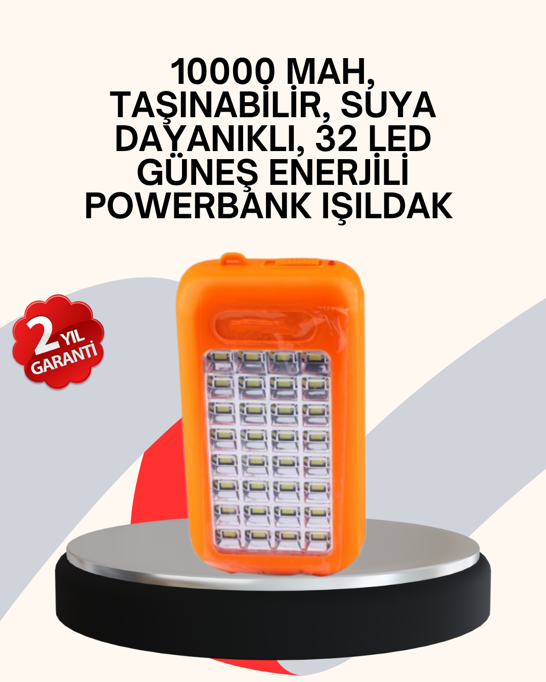Güneş Paneli ile Şarj Olan 32 LED’li Powerbank Cihazı - Lisinya