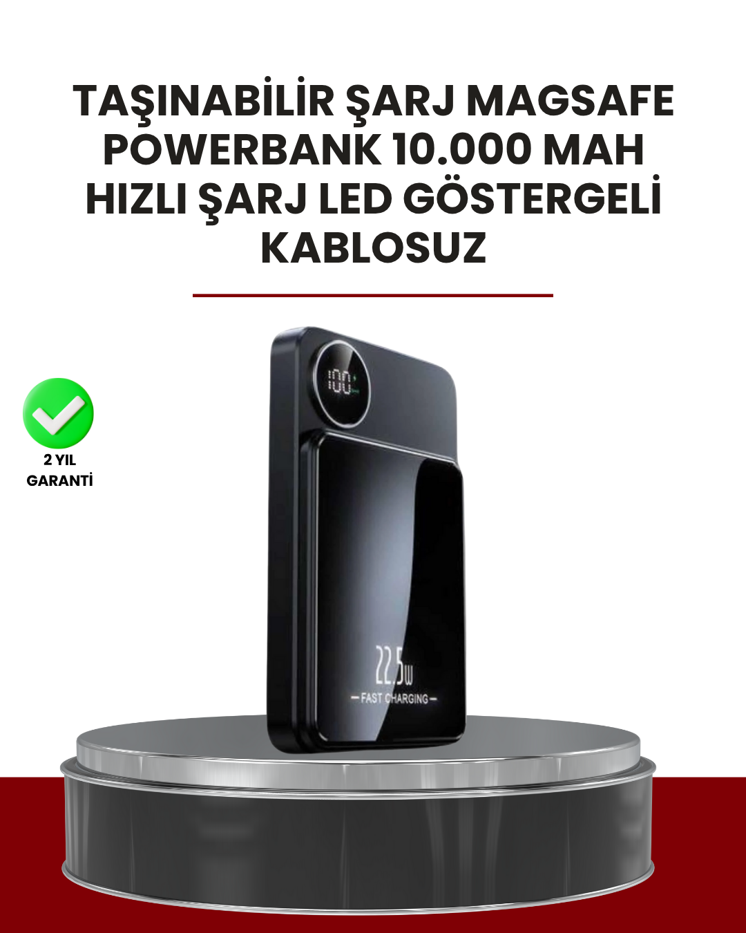 Gerçek Zamanlı Güç Göstergeli Manyetik USB-C Taşınabilir Powerbank - Lisinya