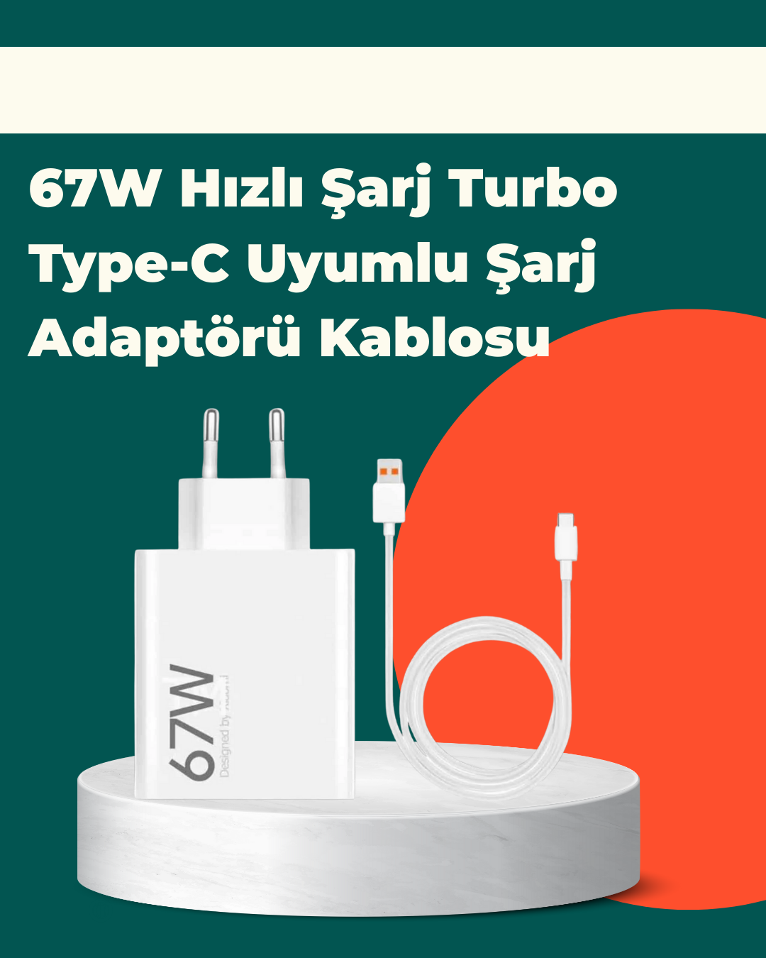 Güvenli ve Hızlı Şarj İçin 67W Turbo Adaptör Type-C Kablo ile - Lisinya