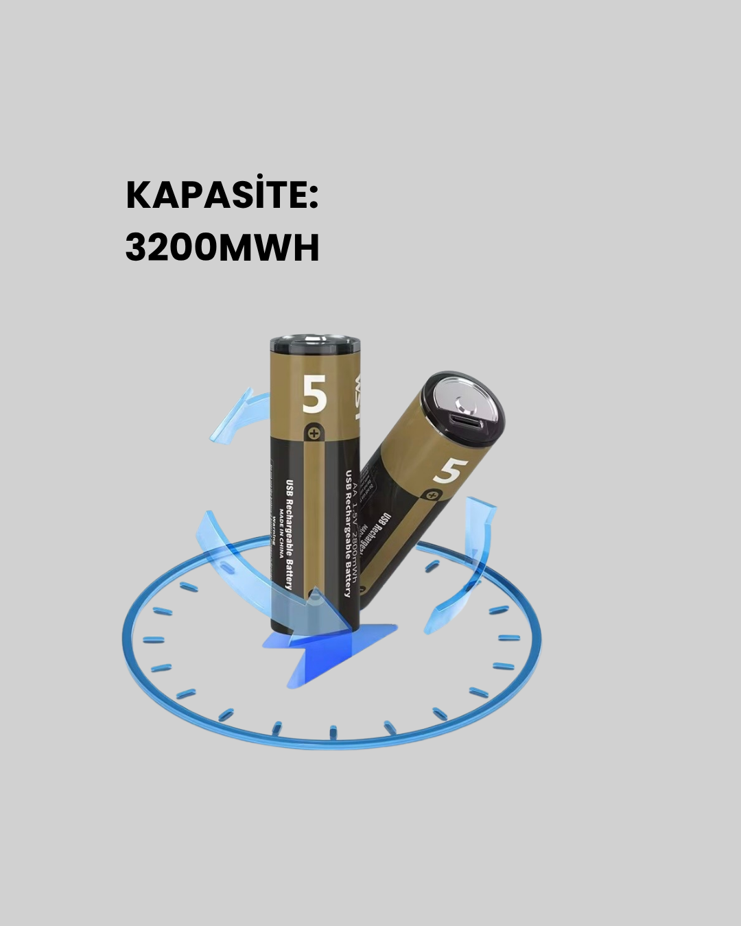 Type-C USB ile Hızlı Şarj Edilebilir AA Kalem Pil | 1.5V Lityum | Çiftli Paket - Lisinya