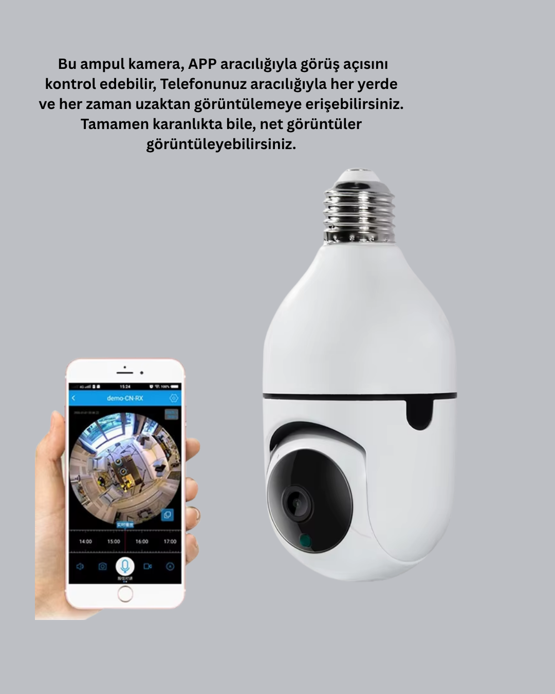 1080P Gece Görüşlü Ampul Güvenlik Kamerası – Kablolu ve Kablosuz Seçenekli - Lisinya