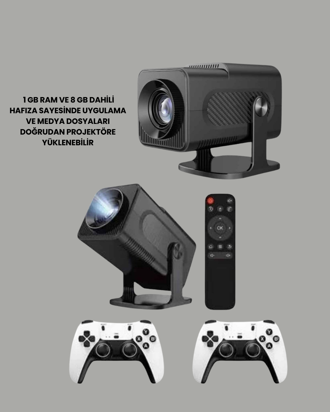 Taşınabilir Full HD Projektör - 1 GB RAM, 8 GB Hafıza - Lisinya