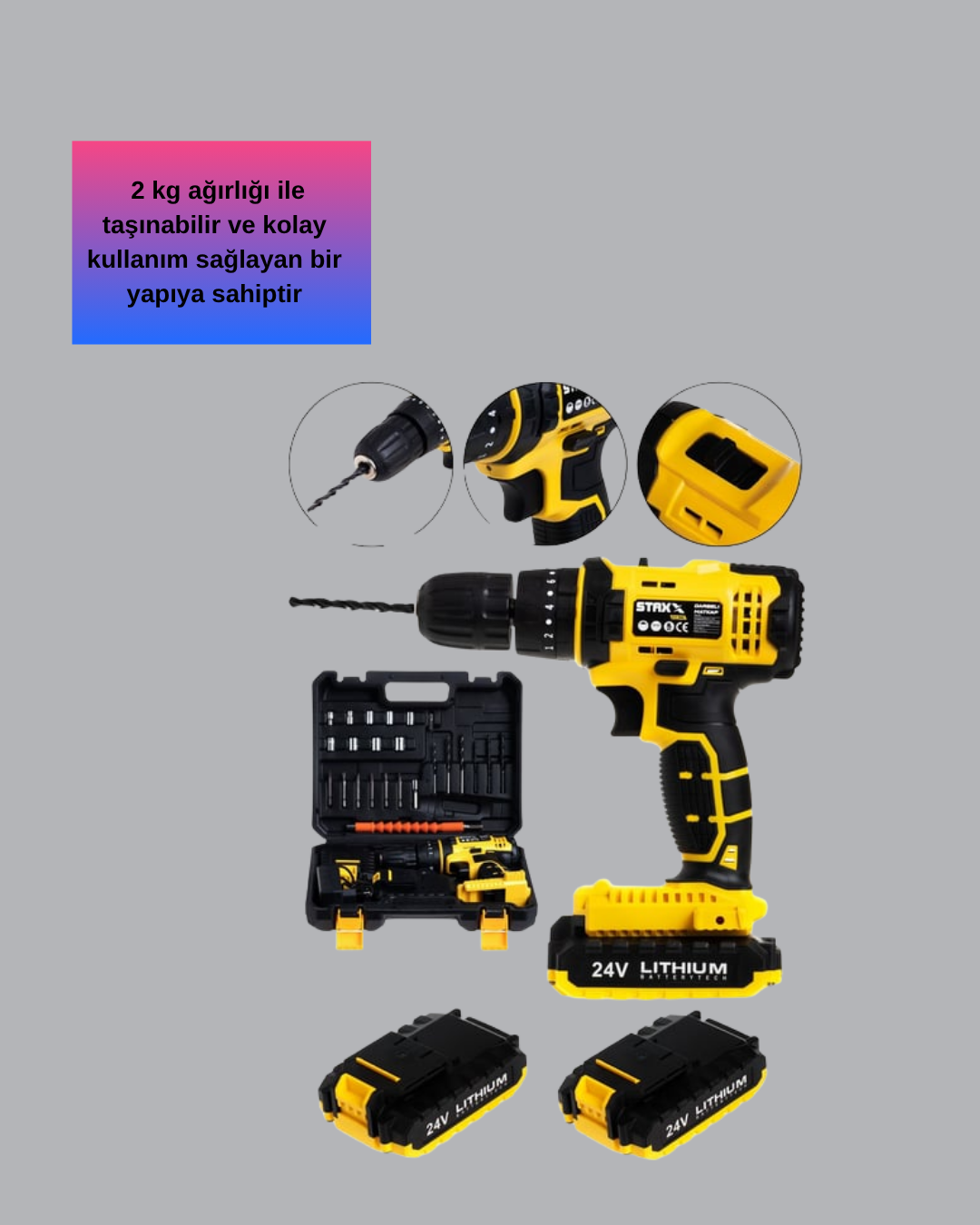 Hafif ve Ergonomik 12V Kablosuz Matkap | Hızlı Şarj ve Uzun Pil Ömrü - Lisinya