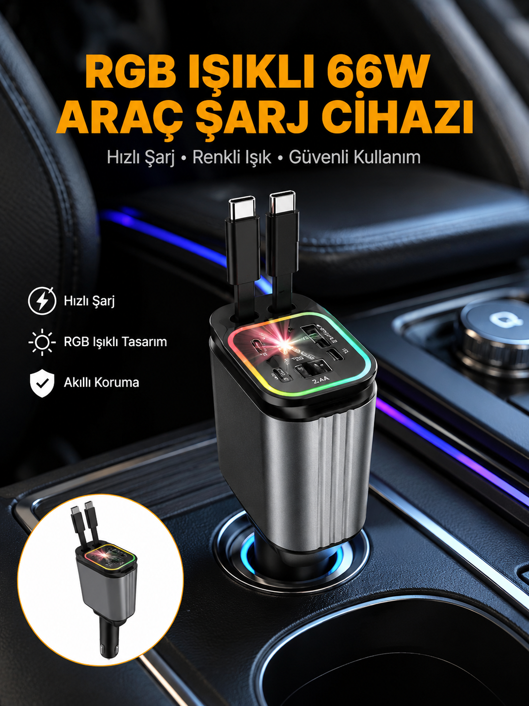 Kia, Seat, Mazda, Mitsubishi Araçlar için Çok Fonksiyonlu Araç Şarj Adaptörü - Lisinya