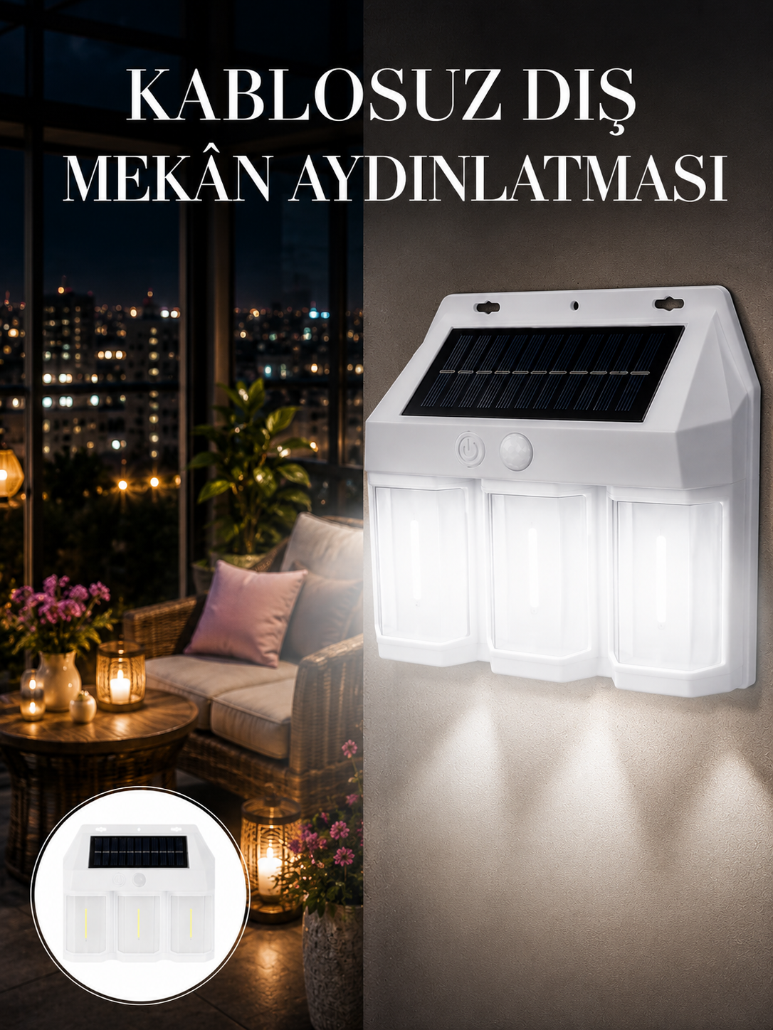 Dış Mekan Solar Duvar Lambası – 120° Hareket Algılama, 3 Işık Modu - Lisinya
