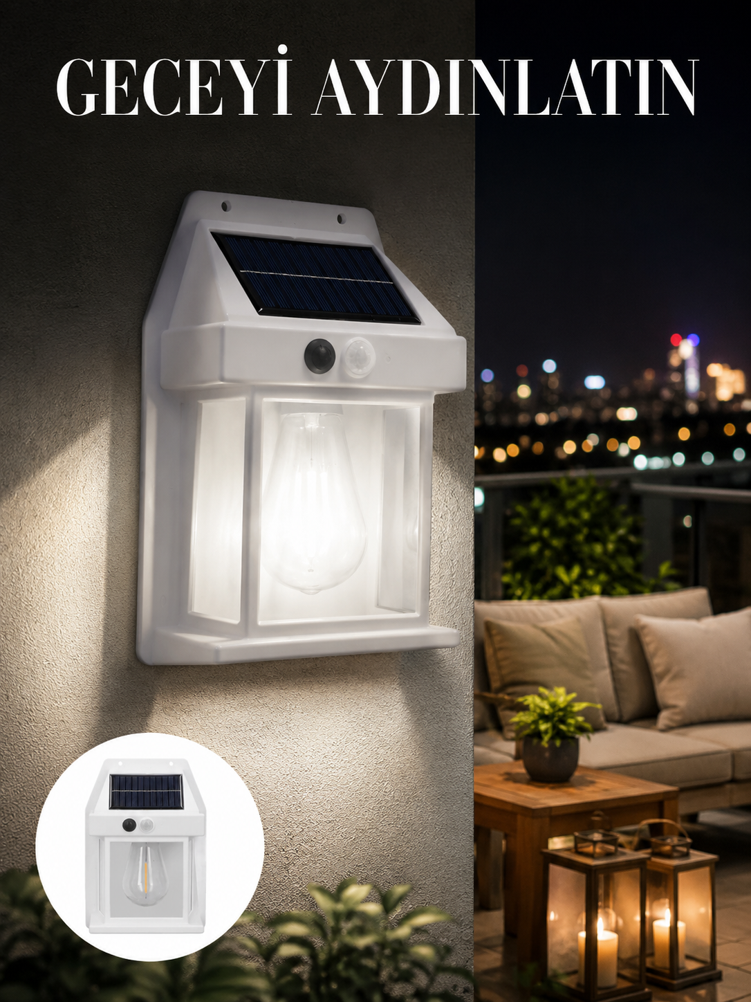 1800 mAh Pilli Solar Duvar Aydınlatma - Lisinya 1800 mAh Pilli Solar Duvar Aydınlatma - Lisinya
