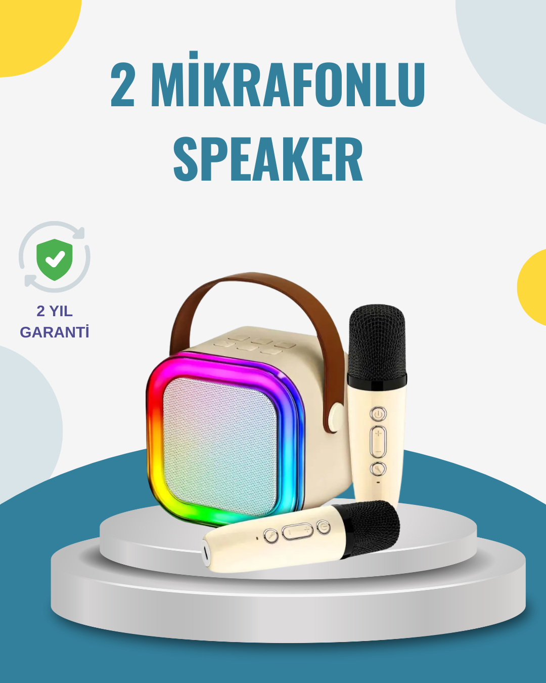 Kablosuz Karaoke Hoparlör – Çift Mikrofon ve LED Işıklı - Lisinya
