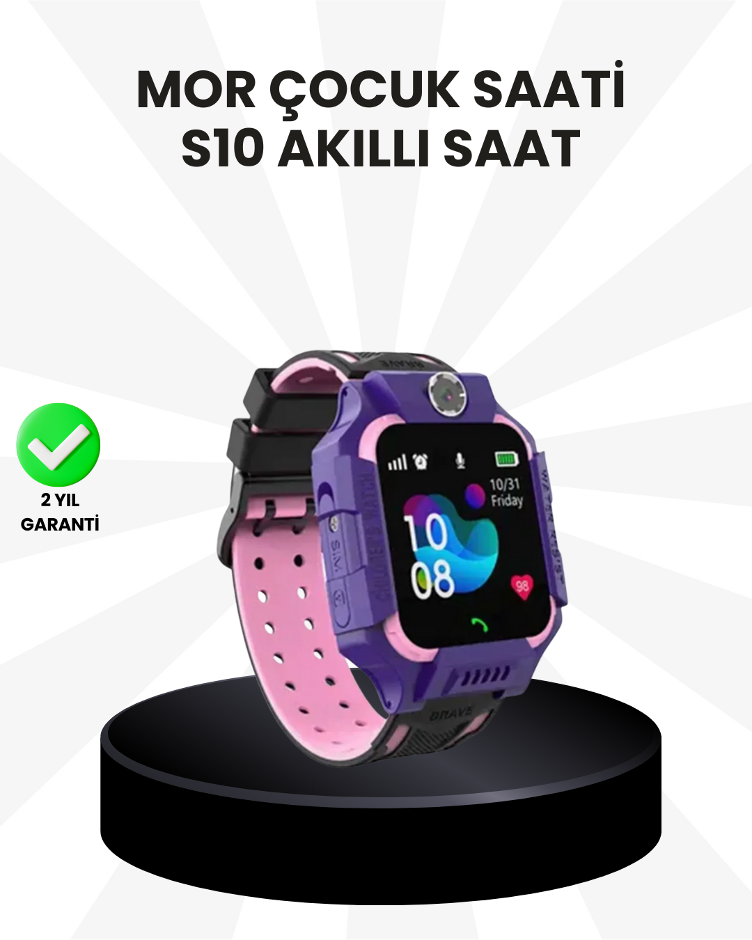 S10 Akıllı Çocuk Saati Mor Model Çift Yönlü Konuşma ve SOS Fonksiyonu - Lisinya