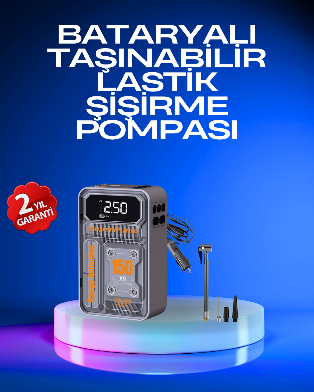 6000mAh Bataryalı LED Ekranlı Akıllı Hava Kompresörü - Lisinya