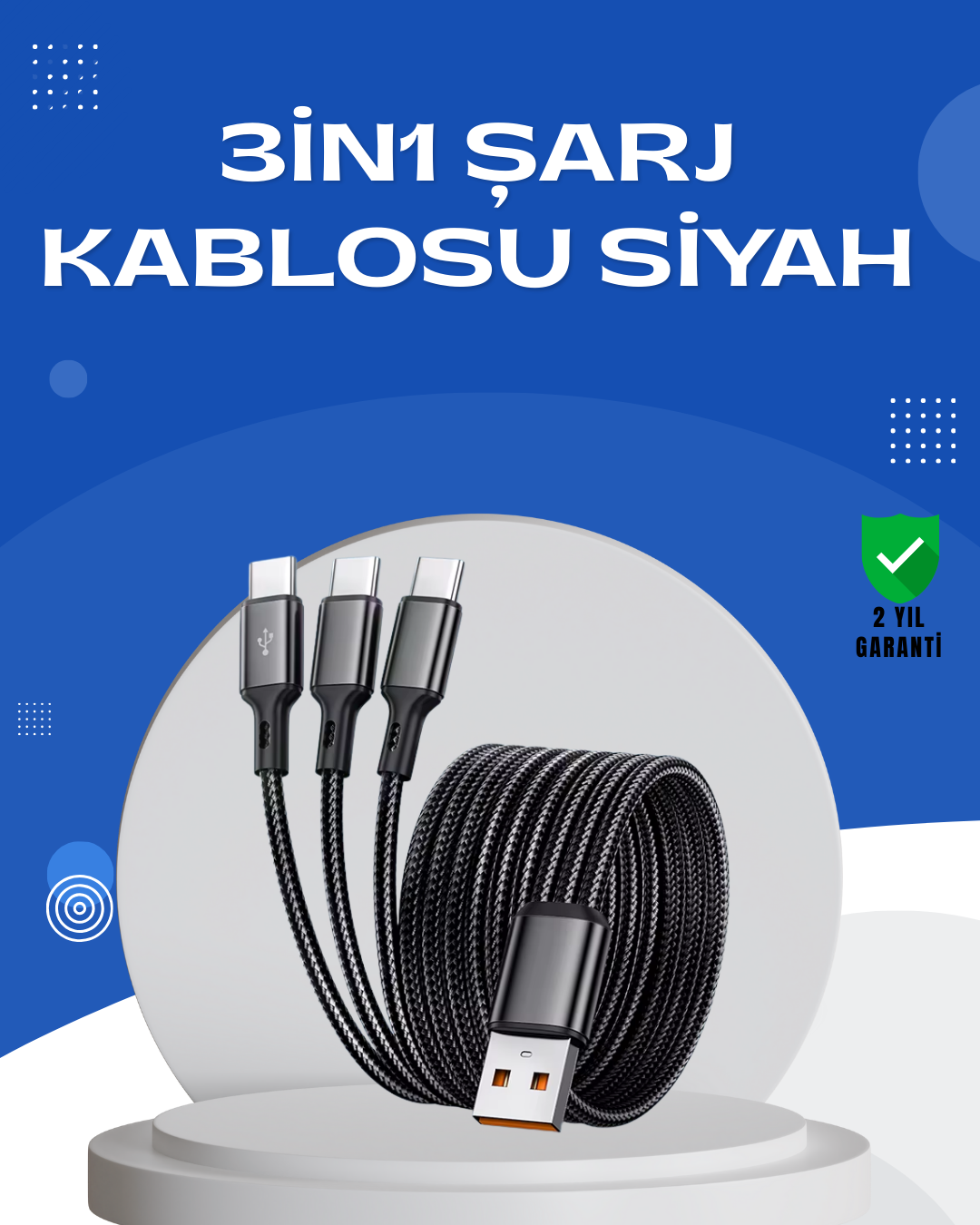 Evrensel 3 Başlıklı Şarj Kablosu – iPhone Huawei Samsung İçin - Lisinya