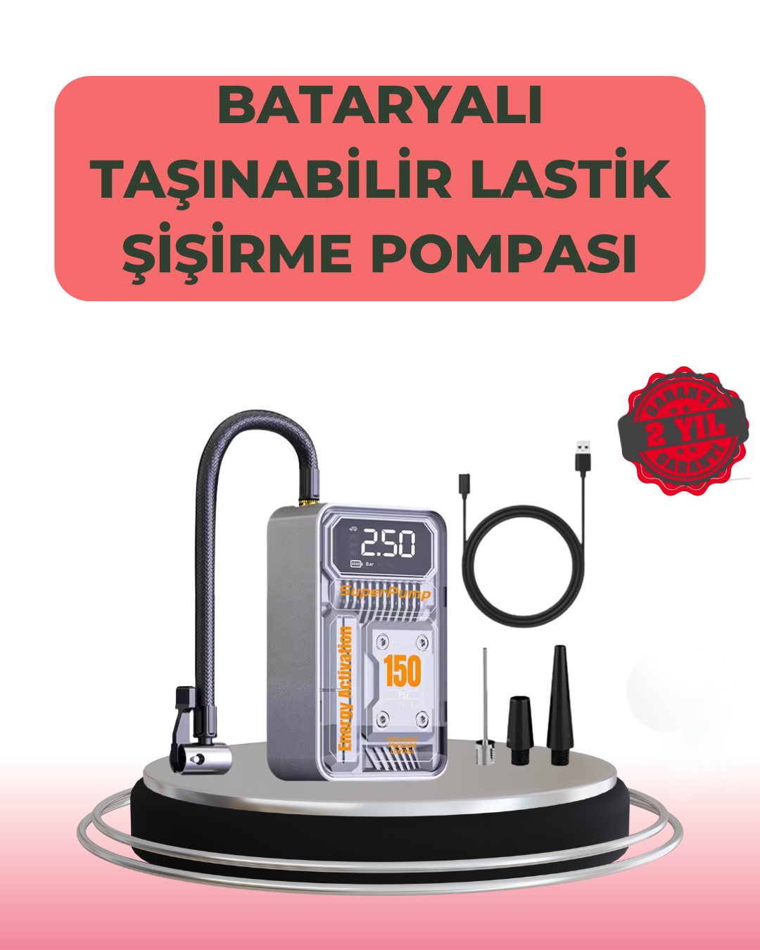 Çok Fonksiyonlu Araç, Bisiklet, Top Uyumlu Elektrikli Hava Pompası - Lisinya