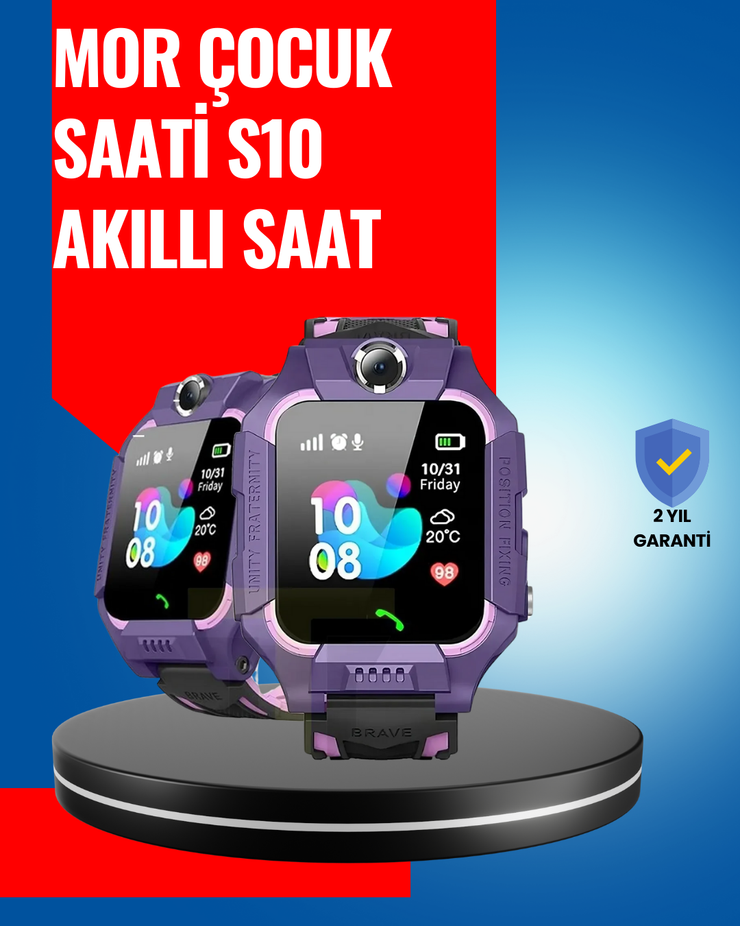 S10 Mor Akıllı Çocuk Saati Geçmiş Konum ve Acil Durum Uyarılı - Lisinya