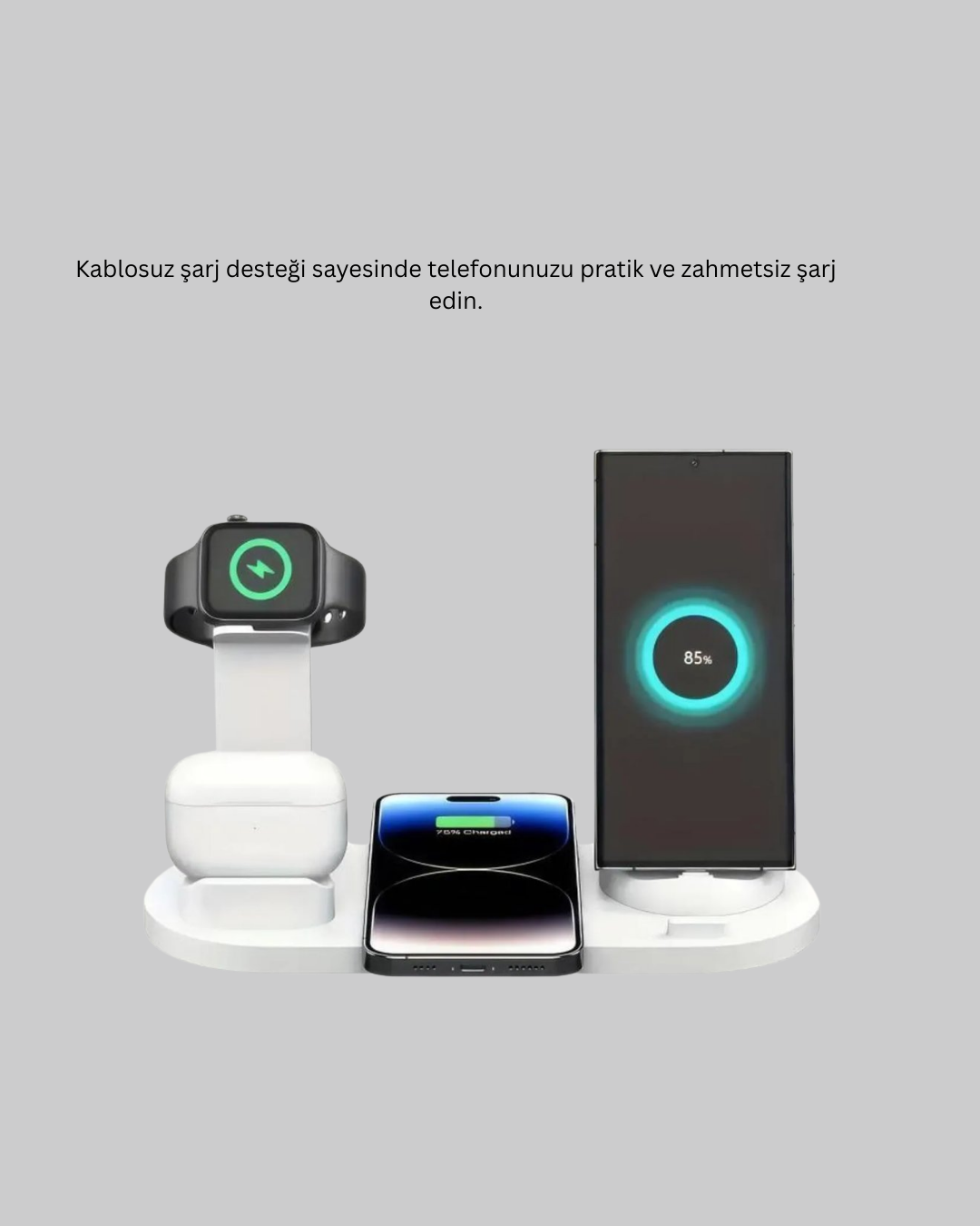 15W Hızlı Şarj Destekli 4’ü 1 Arada Kablosuz Şarj İstasyonu - Lisinya