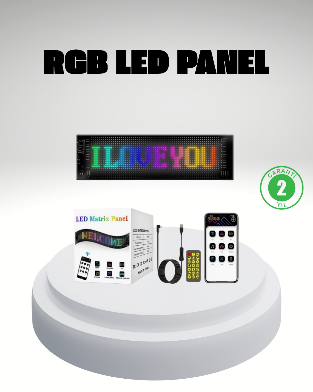 RGB LED Panel – Mobil Uyumlu, Yazı ve GIF Destekli, USB Bağlantılı Dekoratif Ekran - Lisinya
