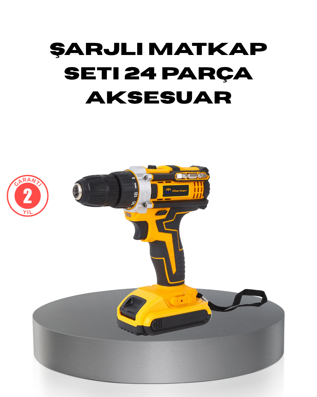 Çift Bataryalı Darbeli Şarjlı Matkap Seti – Metal Dişli, 24 Parça Aksesuar ve LED Işıklı - Lisinya