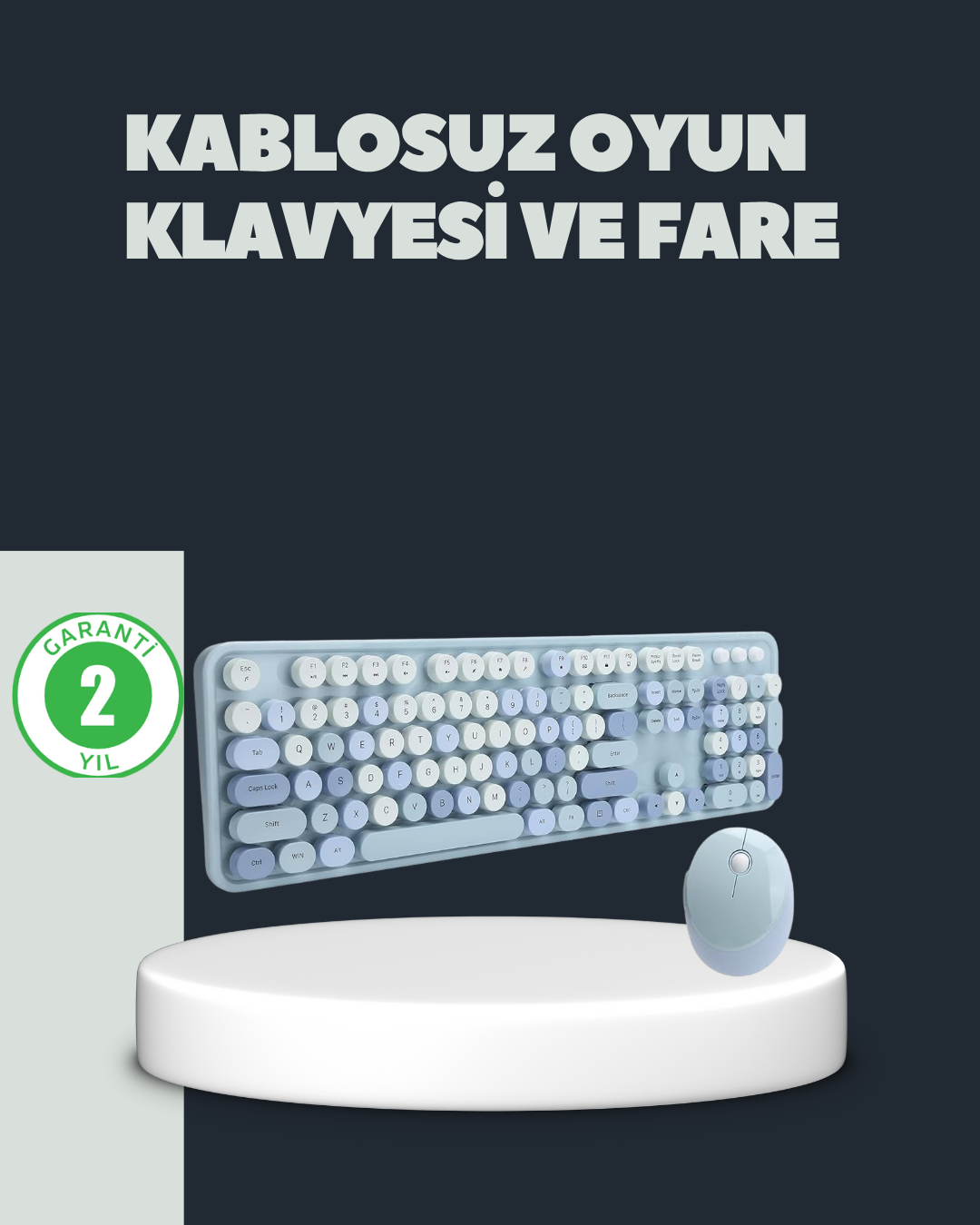 Retro Daktilo Stilli Kablosuz Klavye Mouse Seti – Sessiz ve Şık - Lisinya