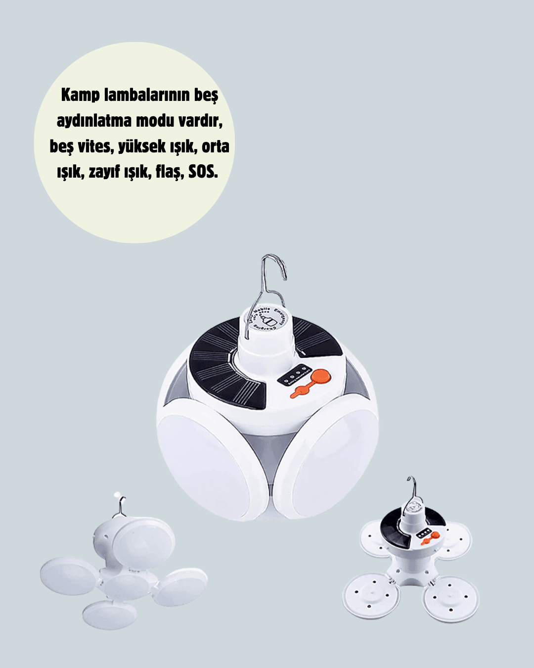 Çok Amaçlı Katlanabilir Güneş Enerjili Kamp Lambası – Masa Üstü ve Asılabilir Kullanım - Lisinya