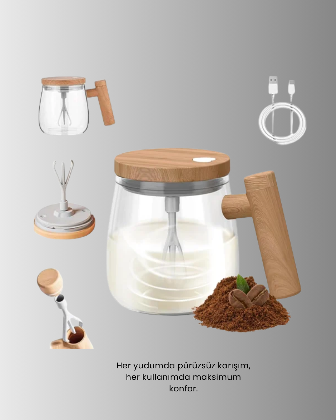 Isıtıcılı Manyetik Karıştırıcı Kupa – 400 ml, C Tipi Şarjlı, Akıllı Tasarım - Lisinya Isıtıcılı Manyetik Karıştırıcı Kupa – 400 ml, C Tipi Şarjlı, Akıllı Tasarım - Lisinya
