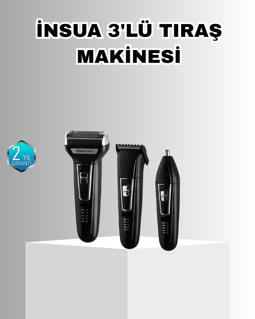 İnsua Erkek Bakım Seti – 3 Başlıklı Şarjlı Tıraş Makinesi, 60 Dakika Kablosuz Kullanım - Lisinya
