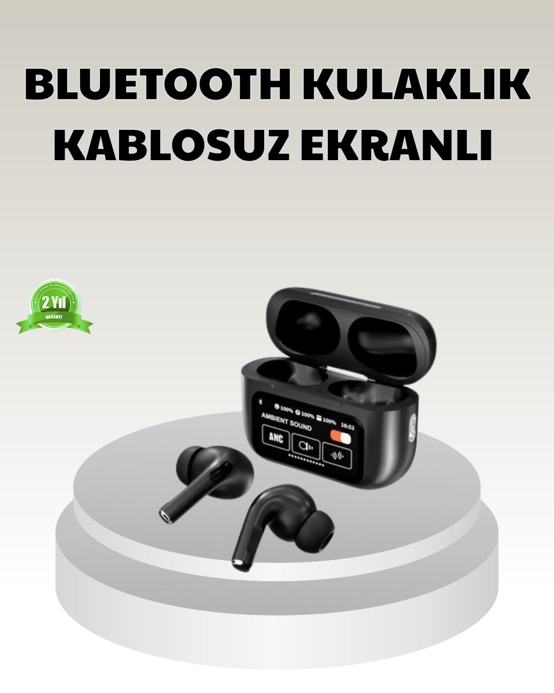 Bluetooth 5.3 ANC Kablosuz Kulaklık – Dokunmatik Kontrol, Dijital Ekran ve Uzun Pil Ömrü - Lisinya