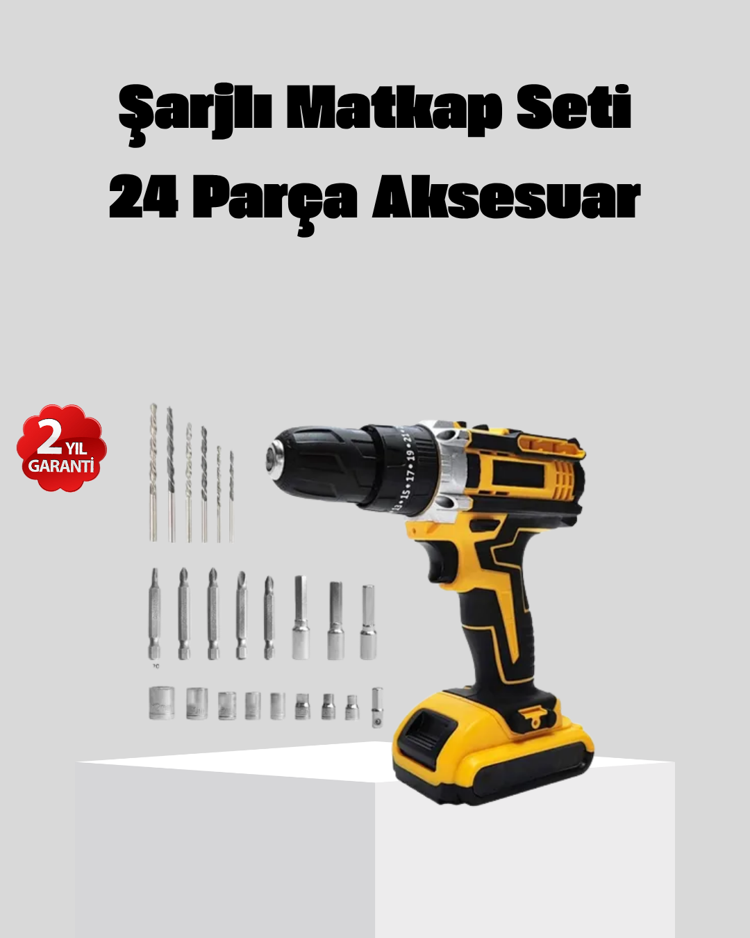 24 Parça Çift Bataryalı Akülü Darbeli Matkap – Güçlü Motor, Metal Dişli, LED Işıklı - Lisinya