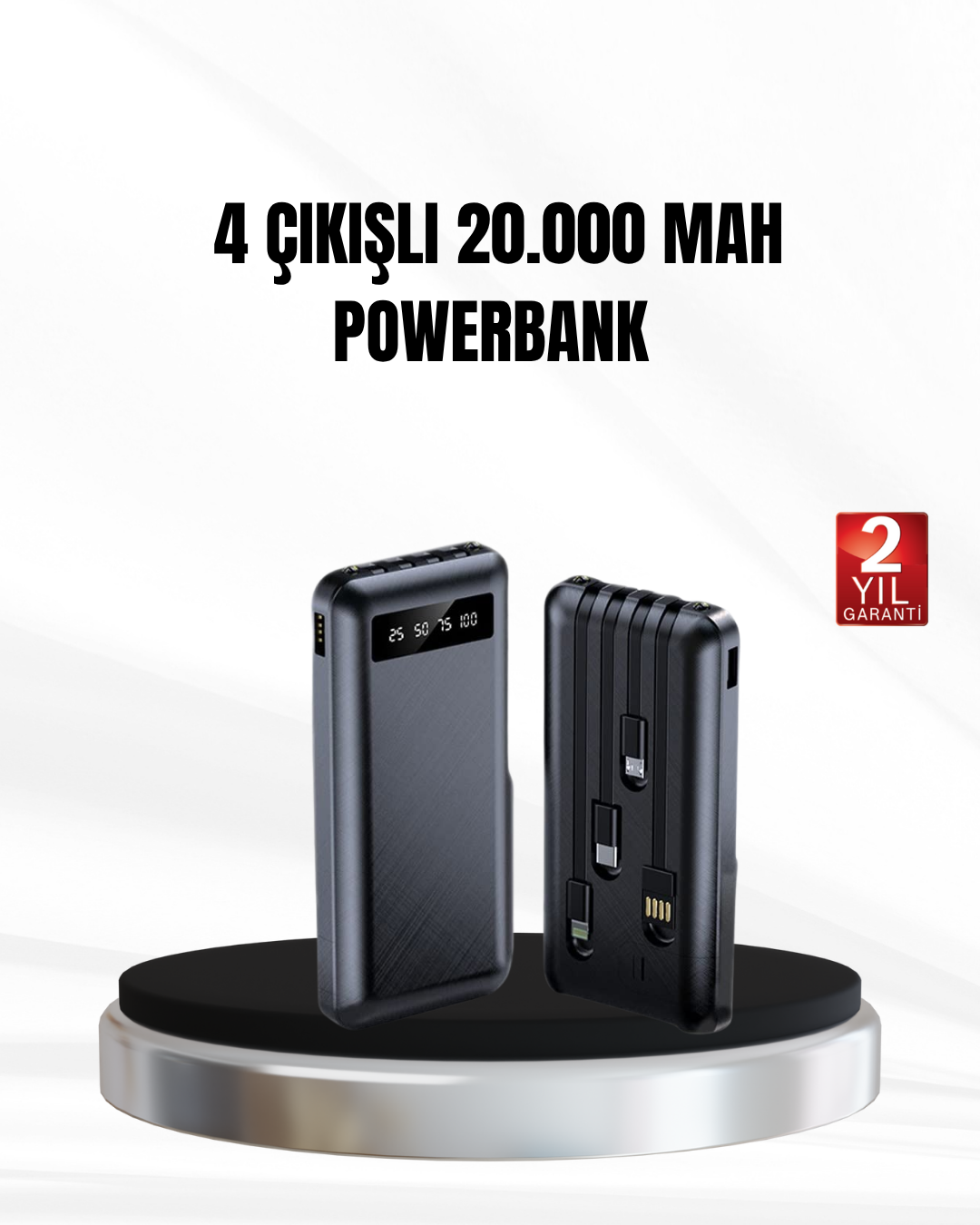 Powerbank 20000 mAh LED Fenerli ve Çoklu Güvenlik Korumasına Sahip - Lisinya