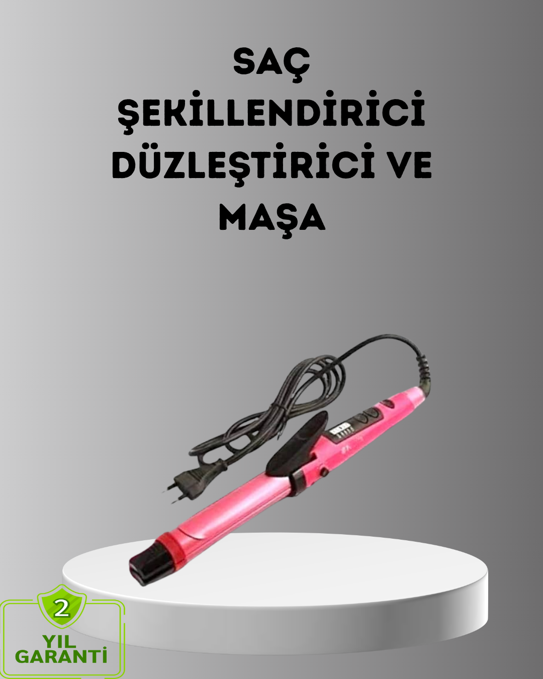 2’si 1 Arada Saç Düzleştirici ve Maşa – 5 Isı Seviyesi, Seramik Kaplama, Döner Kablolu Ergonomik Tasarım - Lisinya