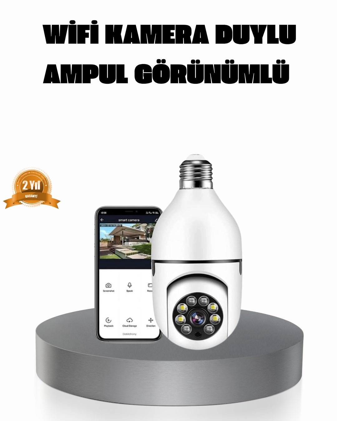 360° Akıllı Güvenlik Kamerası – Duya Takılabilir, Wi-Fi Bağlantılı, Hareket Sensörlü - Lisinya