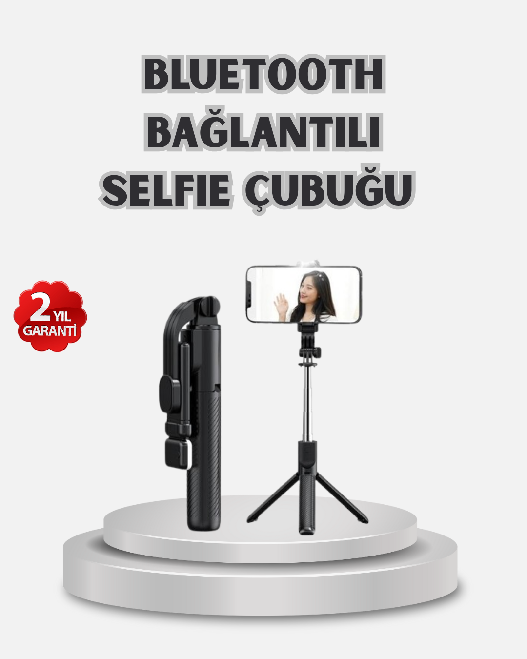Kablosuz Bluetooth Selfie Çubuğu – 360° Dönebilir Başlık, Taşınabilir ve Şık Tasarım - Lisinya