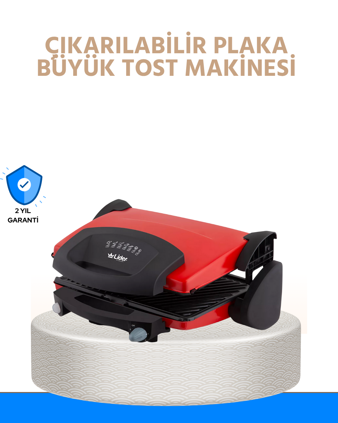 Çıkarılabilir Plakalı 2000W Tost Makinesi – Termostatlı, Kolay Temizlenir - Lisinya