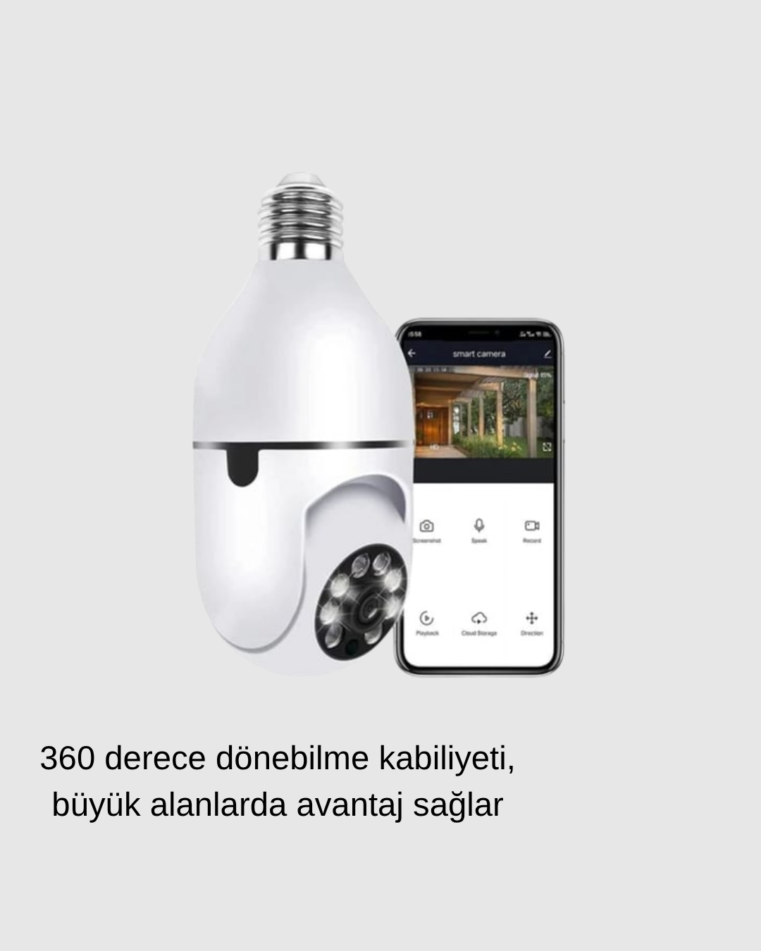 360° Akıllı Güvenlik Kamerası – Duya Takılabilir, Wi-Fi Bağlantılı, Hareket Sensörlü - Lisinya