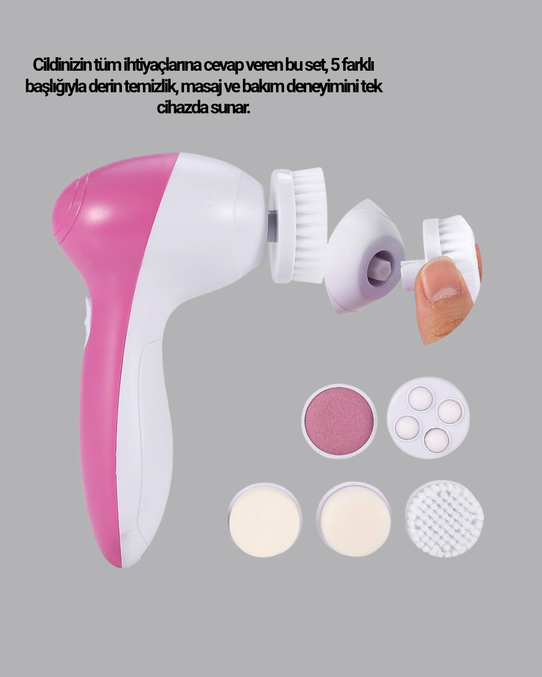 5’i 1 Arada Yüz Temizleme Cihazı – Masaj, Fırça, Peeling ve Krem Uygulama Aparatlı - Lisinya