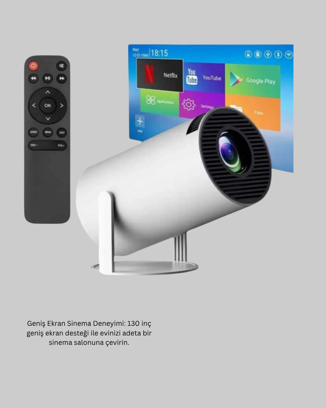 Ev Sineması Projeksiyon Cihazı – 160 ANSI Lümen, 4K Uyumlu ve Kablosuz Görüntü Aktarımı - Lisinya
