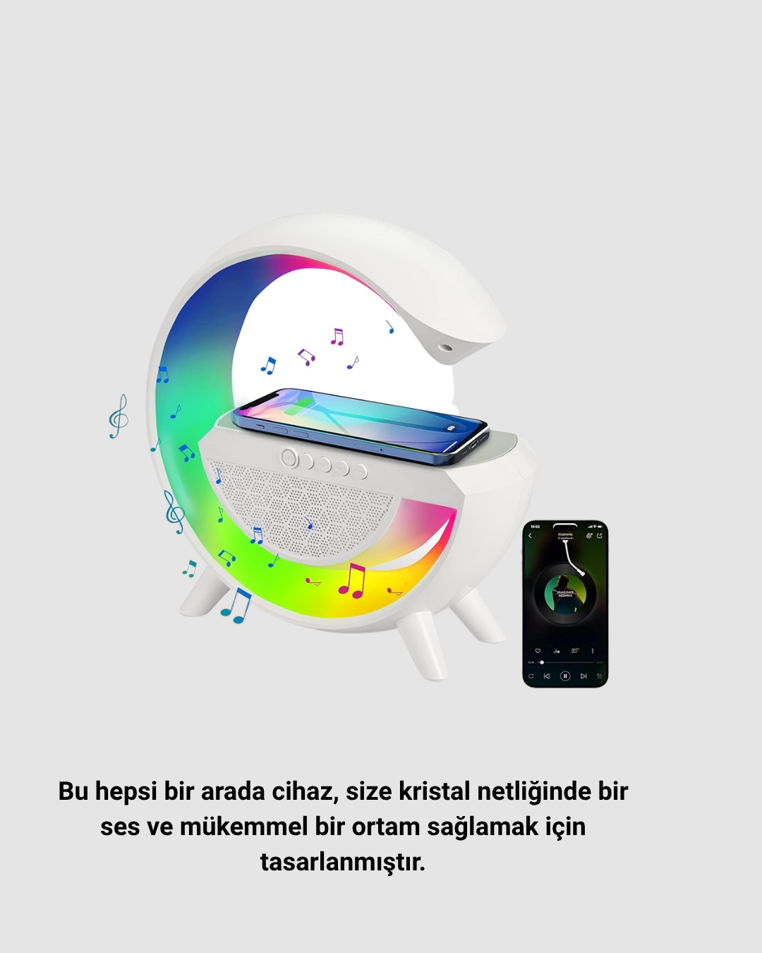 Bluetooth 5.0 Hoparlör – Kablosuz Şarj, RGB Gece Lambası ve FM Radyo - Lisinya