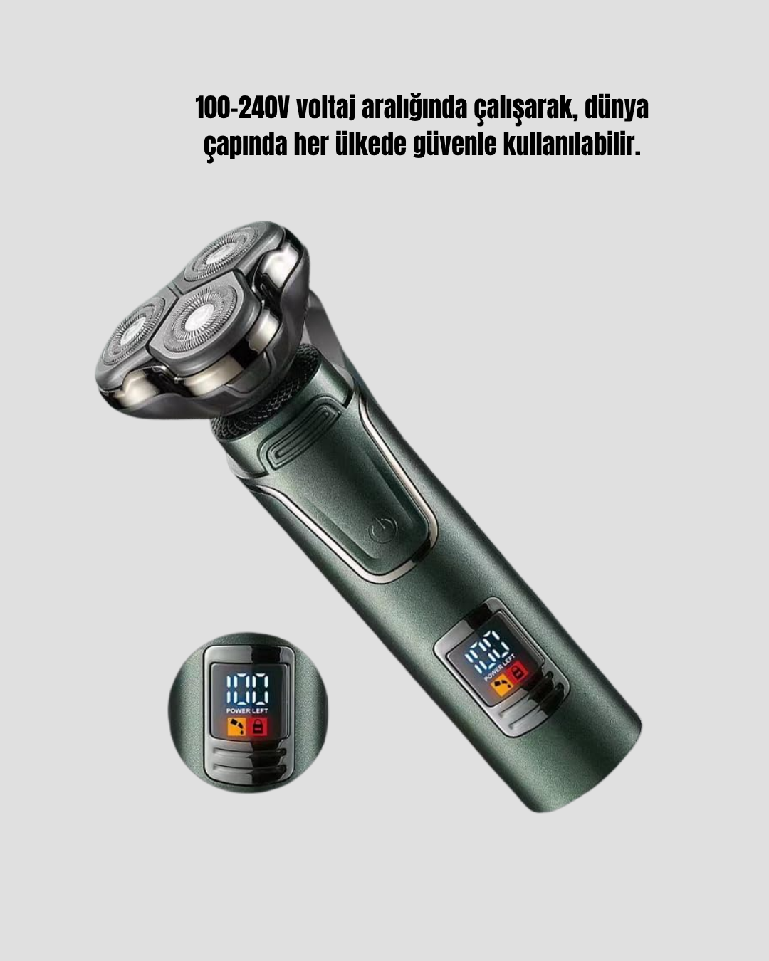 3D Akıllı Kesim Teknolojili Şarjlı Tıraş Seti – 3 Başlıklı, Paslanmaz Çelik Bıçaklı - Lisinya