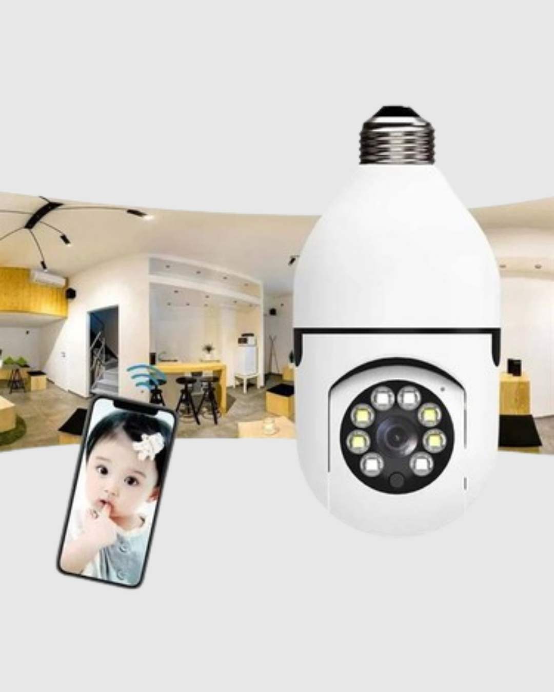 360° Akıllı Güvenlik Kamerası – Duya Takılabilir, Wi-Fi Bağlantılı, Hareket Sensörlü - Lisinya