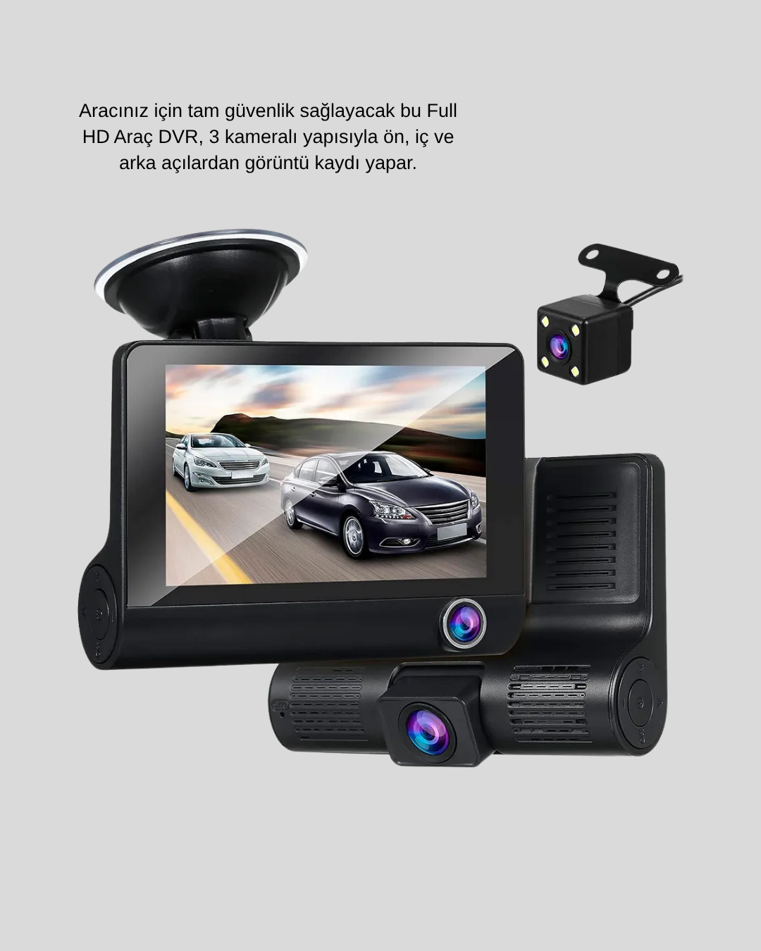 Araç DVR Kamerası 3’lü 170° Geniş Açılı Full HD ve Park Destekli - Lisinya