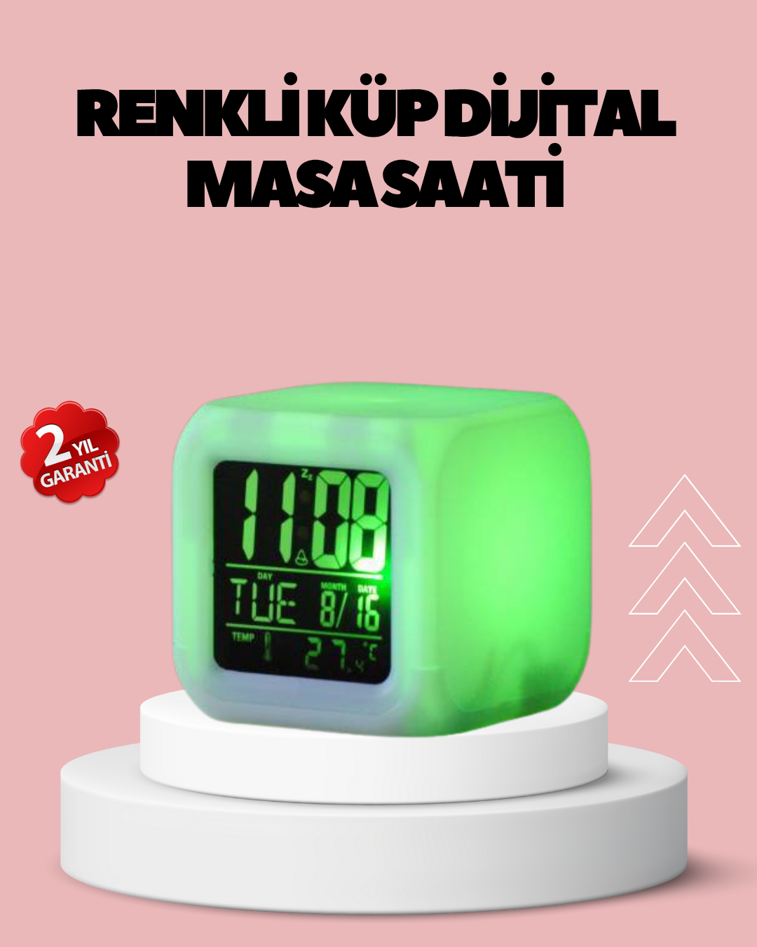 Kronometre ve Takvim Destekli Renk Değiştiren LED Dijital Küp Saat - Lisinya