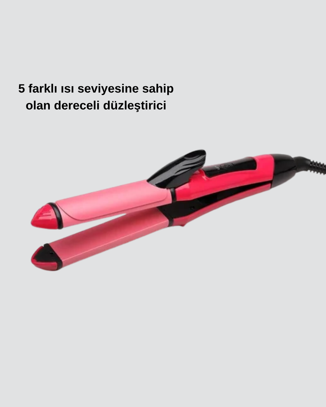 2’si 1 Arada Saç Düzleştirici ve Maşa – 5 Isı Seviyesi, Seramik Kaplama, Döner Kablolu Ergonomik Tasarım - Lisinya