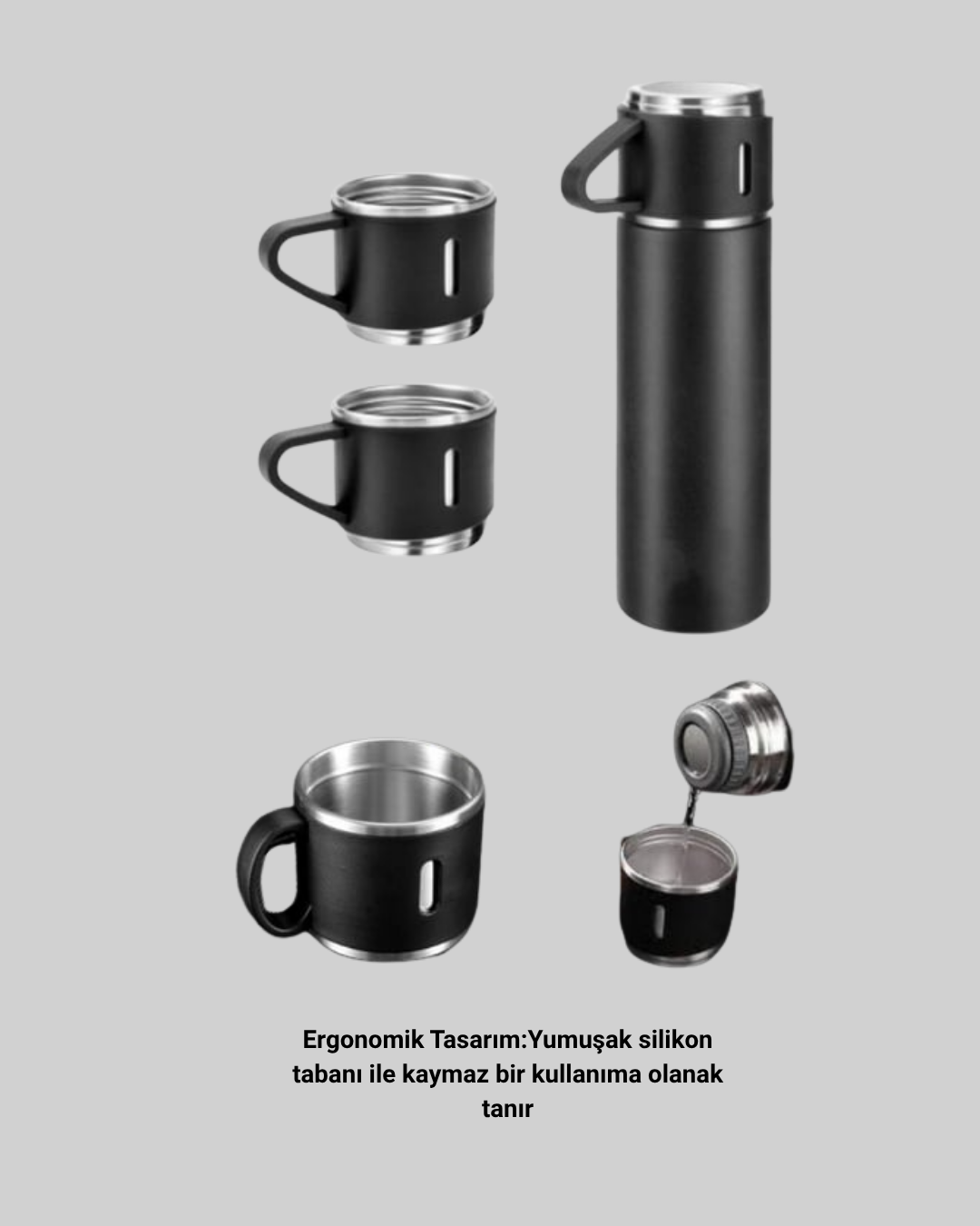 304 Çelik Termos Seti | 2 Bardaklı, 500 ml, Uzun Süre Isı Koruma - Lisinya